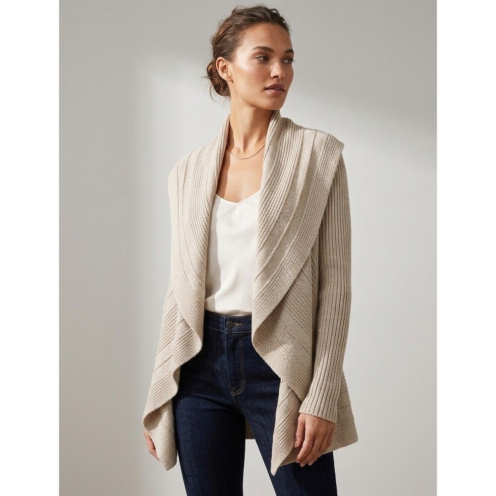 White House Black Market Wool Cashmere Rabbit Waterfall Open Cardigan S Soft Grl